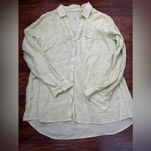 Sigrid Olsen Lime Green Linen Blouse Size XL